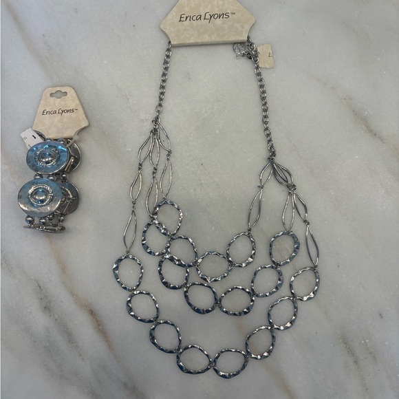 Silver necklace NWT. Three linked strands.  Adjustable length. Erica Lyons - Picture 4 of 4